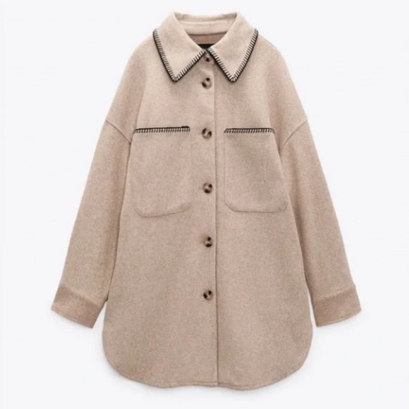 Zara contrasting topstitch soft shacket / overshirt - XS - Picture 1 of 3